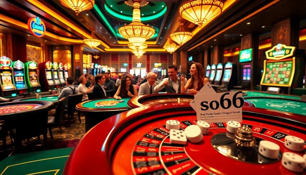xoso66 showcases players celebrating a winning hand at a vibrant casino table with chips and cards.